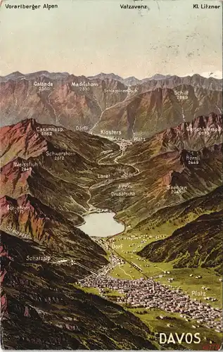 Ansichtskarte Davos Landkarten AK Davos und Umland 1909