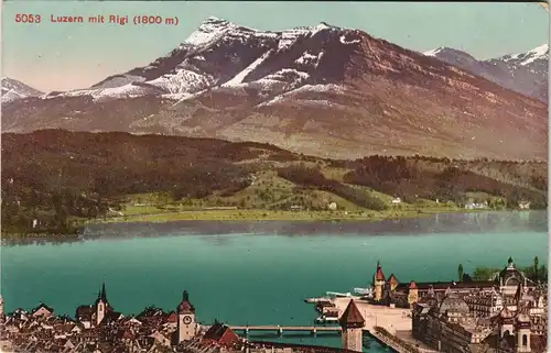 Luzern Lucerna Panorama Blick mit Rigi (1800 m) Alpen Berge 1910