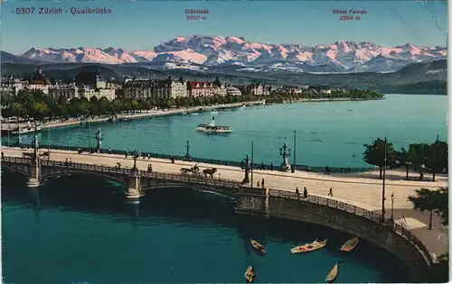 Ansichtskarte Zürich Panorama-Ansicht Partie an der Quai-Brücke 1924