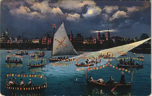 Ansichtskarte Zürich Seenachtfest Abend-Nacht-Ansicht Zürich 1910