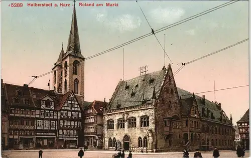 Ansichtskarte Halberstadt Stadt Teilansicht mit Roland am Markt 1910