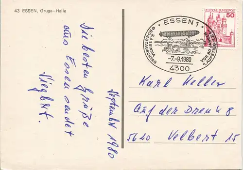 Essen (Ruhr) Essen Gruga-Halle Vogelschau-P. 1980   mit Sonderstempel ESSSEN