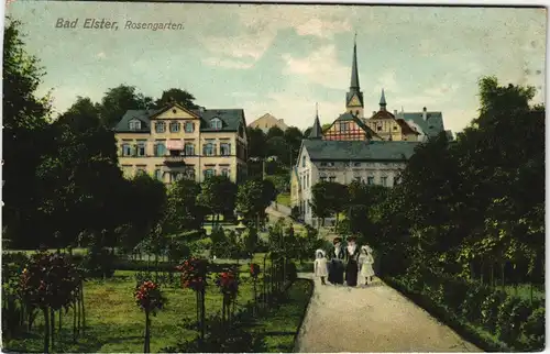 Ansichtskarte Bad Elster Straßenpartie im Rosengarten 1917