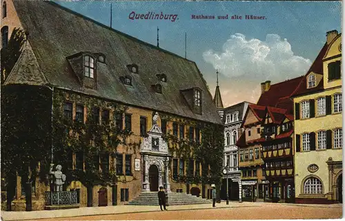 Ansichtskarte Quedlinburg Rathaus und alte Häuser. 1912