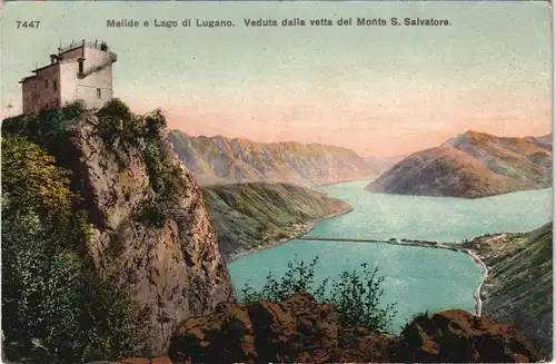 Lugano Melide e Lago di Lugano. Veduta dalla vetta del Monte S. Salvatore. 1908