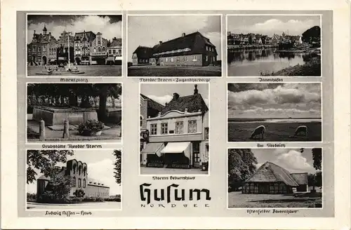 Husum Mehrbild-AK Stadtteilansichten, Marktplatz, Storm Stätten uvm. 1950