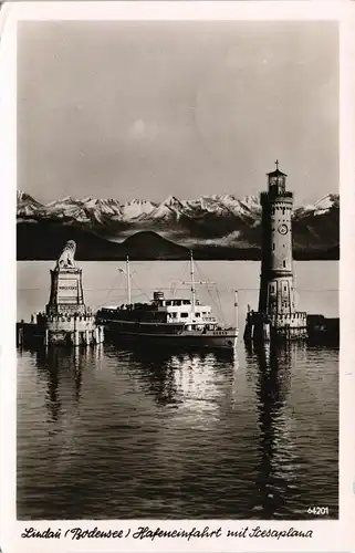 Ansichtskarte Lindau (Bodensee) Hafen einfahrendes Bodensee Schiff Baden 1954