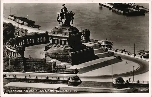 Ansichtskarte Koblenz Deutsches Eck Denkmal Mündung Mosel Rhein 1954
