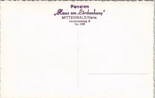 Ansichtskarte Mittenwald Pension Haus am Lärchenhang Lauterseeweg 1960