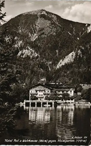 Ansichtskarte Kochel am See Hotel Post a. Walchensee gegen Heimgarten 1960