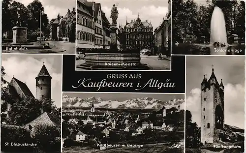 Kaufbeuren Mehrbild-AK mit Bahnhofstr., Jordan-Anlage, Kirche uvm. 1960