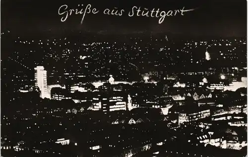 Ansichtskarte Stuttgart Panorama-Ansicht am Abend / bei Nacht 1954