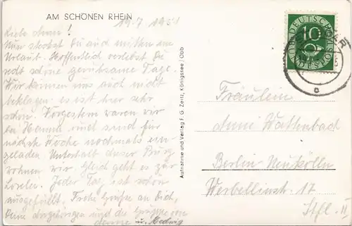 Ansichtskarte St. Goarshausen Burg Katz m. Blick a. Loreley Rhein Tal 1951
