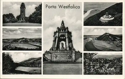 Porta Westfalica Mehrbildkarte mit Denkmal & Panorama-Ansichten 1953
