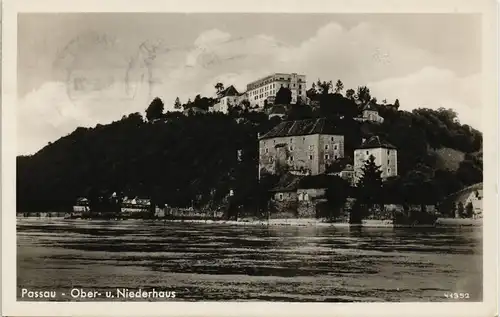 Ansichtskarte Passau Donau u. Panorama vom Ober- u. Niederhaus 1956