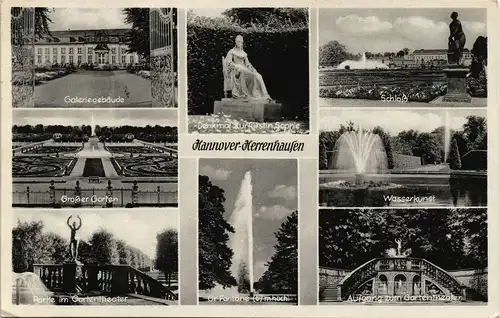 Herrenhausen-Hannover Mehrbild-AK mit Großer Garten, Fontäne, Schloss uvm. 1956