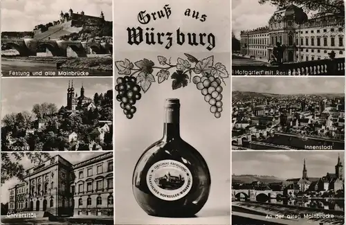 Würzburg Mehrbild-AK mit Universität, Main-Brücke, Innenstadt uvm. 1957