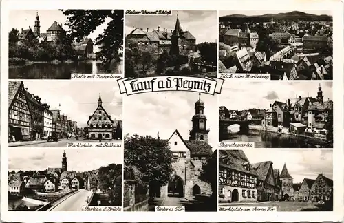 Lauf a.d.Pegnitz Mehrbildkarte mit 8 Echtfoto-Ansichten aus der Stadt 1959