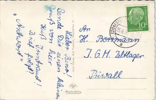Bad Pyrmont Mehrbildkarte mit vielen Ansichten ua. Erdbeertempel 1957