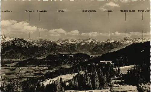 Ansichtskarte .Bayern Bayerisches Alpenland Berge der Alpen mit Namen 1950