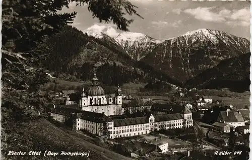 Ansichtskarte Ettal Kloster mit Berg Panorama 1960