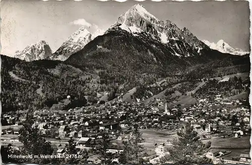 Ansichtskarte Mittenwald Panorama-Ansicht mit Blick zum Wetterstein 1956