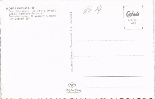 Ansichtskarte Bruttig MOSELLANUS-KLAUSE Bes. Hess-Söhne 1960