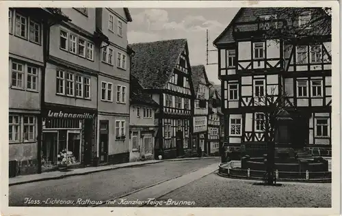 Hessisch Lichtenau Lebensmittel-Geschäft, Rathaus mit Kanzler-Feige-Brunnen 1946