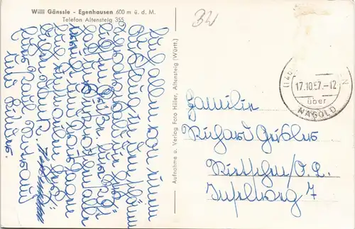 Ansichtskarte Egenhausen Pension & Gasthof zum Ochsen 1957