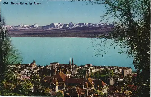 Ansichtskarte Neuenburg Neuchâtel (Neufchâtel) Stadt und Bergkette 1913