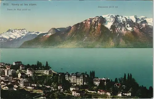 Ansichtskarte Vevey Blick über die Stadt - Berg 1913