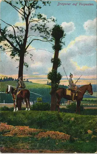 Ansichtskarte  Dragoner auf Vorposten. Militär - Propaganda 1914