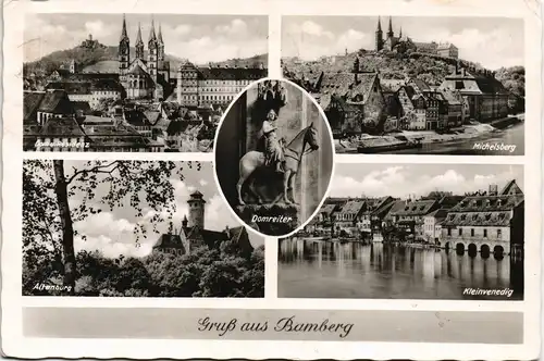 Ansichtskarte Bamberg Mehrbild-Ak mit Domreiter und Stadtteilansichten 1958