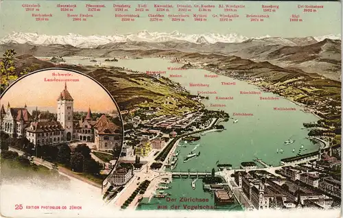 Ansichtskarte Zürich 2 Bild: Museum, Zürichsee 1907