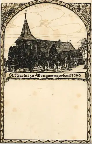 Altengamme-Hamburg St. Nicolai zu Altengamme Kirche - Künstlerkarte 1912