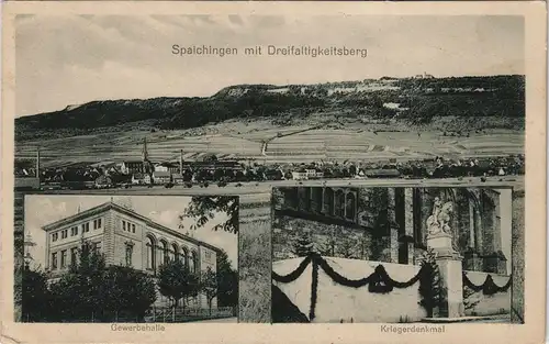 Ansichtskarte Spaichingen Totale, Gewerbeschule - Kriegerdenkmal 1917