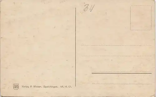 Ansichtskarte Spaichingen Totale, Gewerbeschule - Kriegerdenkmal 1917