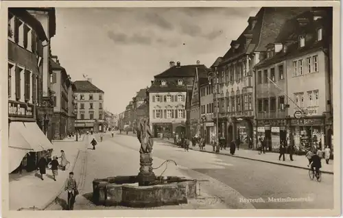 Ansichtskarte Bayreuth Maximilianstraße, Geschäfte 1930