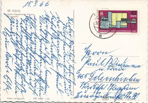 Görlitz Zgorzelec Gerhart-Hauptmann-Theater & Blumenuhr DDR AK 1966/1965