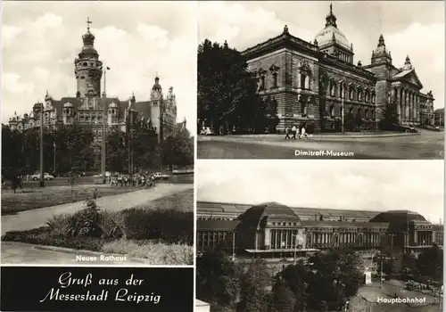 Leipzig DDR Mehrbild-AK Dimitroff-Museum Neues Rathaus Hauptbahnhof 1973