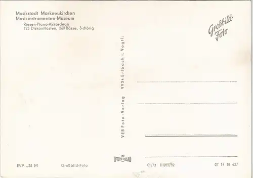 Markneukirchen Riesen Piano Akkordeon DDR AK Musikinstrumenten-Museum 1973
