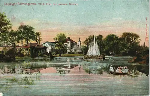 Ansichtskarte Leipzig Palmengarten. Blick über den grossen Weiher. 1907