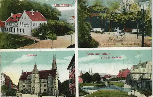 Ansichtskarte Alfeld (Leine) Hotel Waldlust, Garten, Stadt 1912