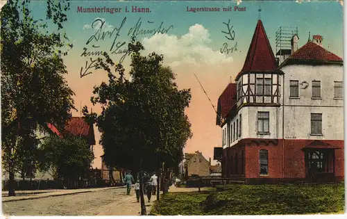 Ansichtskarte Munster-Lager Lagerstraße mit Post 1915