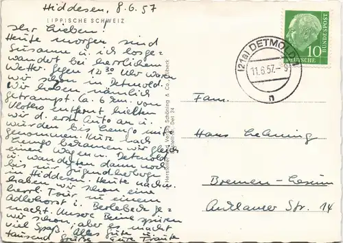 Ansichtskarte Detmold Lippische Schweiz 1957