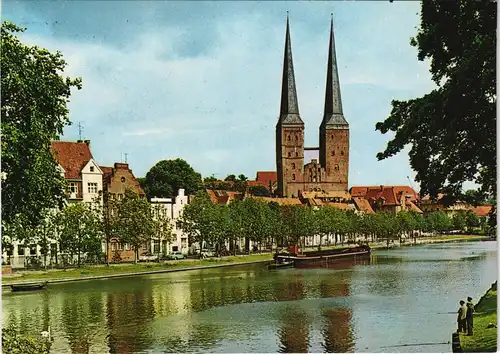 Ansichtskarte Lübeck Partie an der Obertrave mit Dom 1980