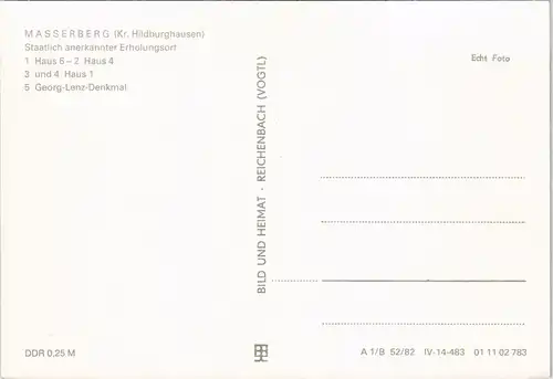Masserberg Mehrbild-AK Häuser der Augen-Heilstätten Thüringer Wald 1982