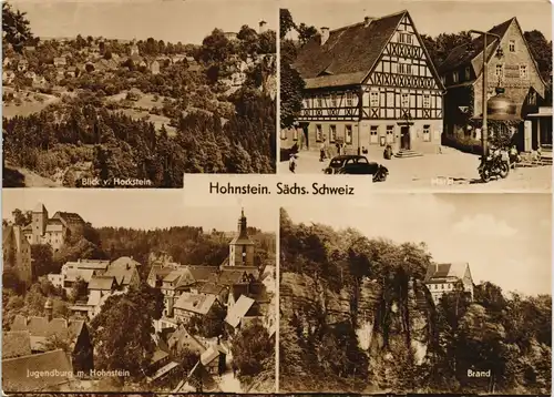 Hohnstein (Sächs. Schweiz) DDR   Markt, Hockstein, Jugendburg, Brand 1960