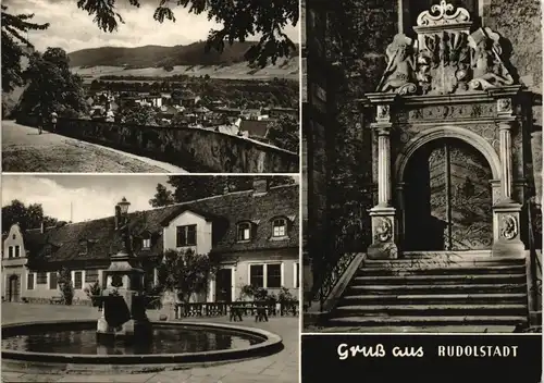 Rudolstadt DDR Mehrbild-AK mit Heidecksburg, Stadtkirche, Brunnen 1973