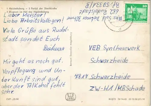 Rudolstadt DDR Mehrbild-AK mit Heidecksburg, Stadtkirche, Brunnen 1973